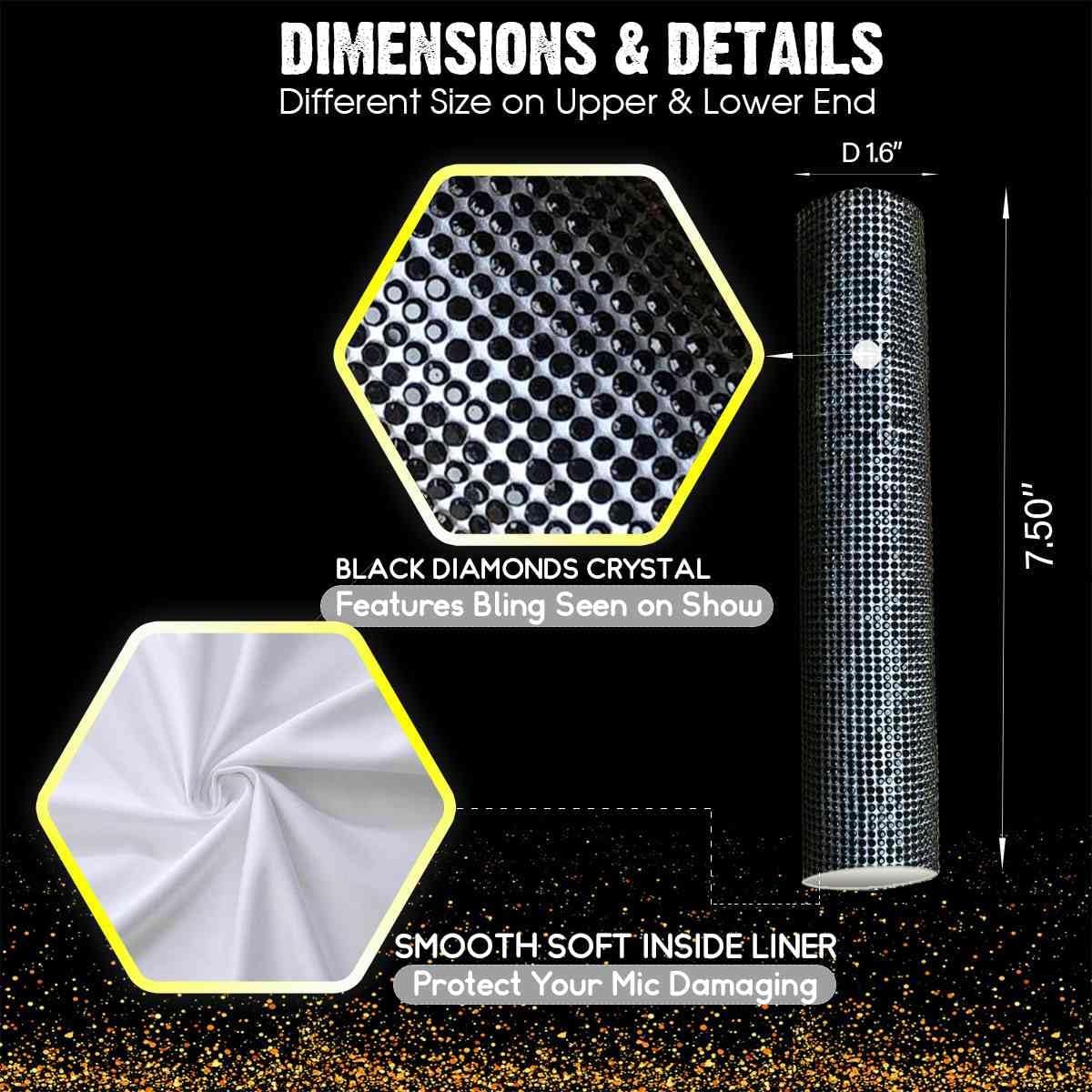 RK Microphone Handle Sleeve Cover Protector with Crystal Diamond Wrap - Sparkling Black