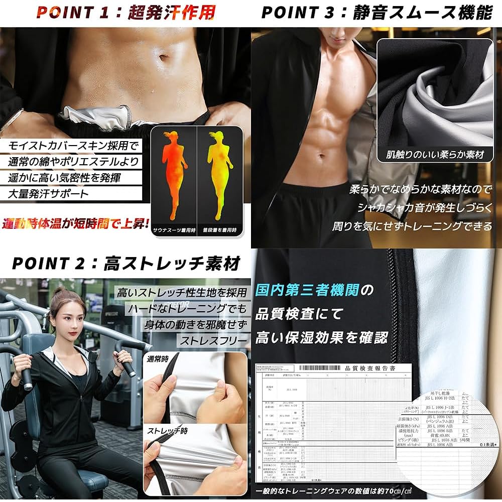 [TPRG] Sauna Suit Full Zip Men's Women's Diet Suit Sportswear Top and Bottom Set Large Size Wear Stretch Walking