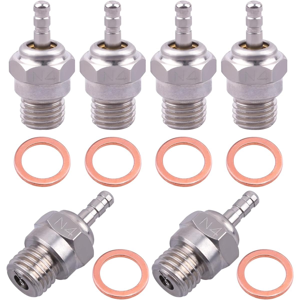CrazyHobby N4#4 NO.4 Glow Plug 70117 Medium Hot Spark Nitro Engine Parts Traxxas HPI HSP Kyosho Redcat 1/8 1/10 RC Car Truck Buggy Replacement OS 8 (6pcs)