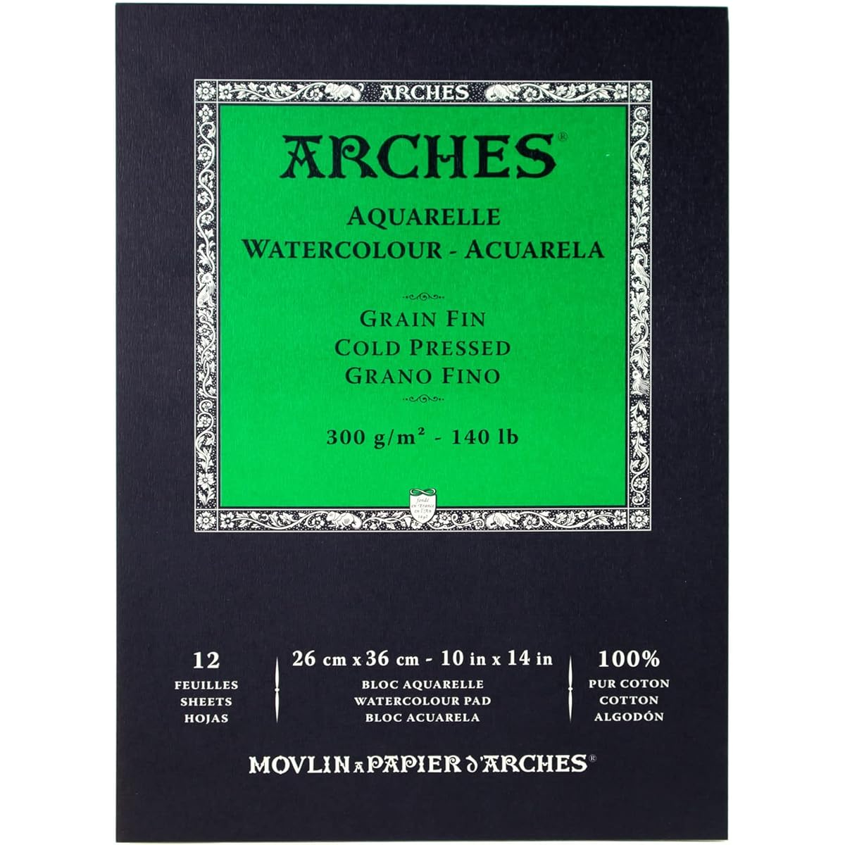 Arches Watercolor Paper Pad 300g/m2 Fine Fan 26X36cm 12 Sheets (39531011)