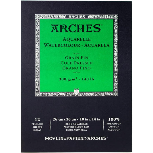 Arches Watercolor Paper Pad 300g/m2 Fine Fan 26X36cm 12 Sheets (39531011)