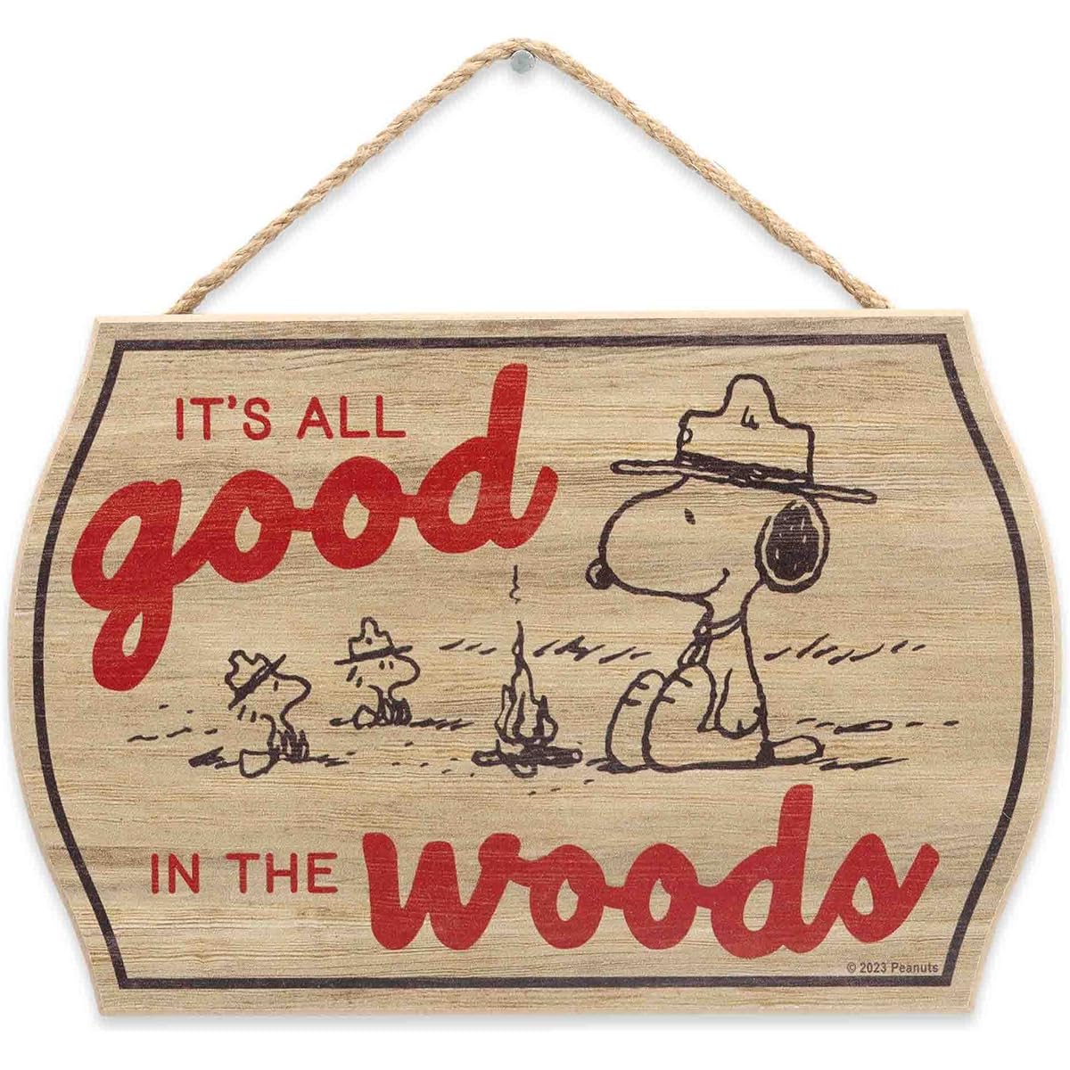 Peanuts Snoopy It's All Good In the Woods Hanging Wooden Wall Decor - Fun Snoopy Sign for Cabins, Lakehouses, Campers