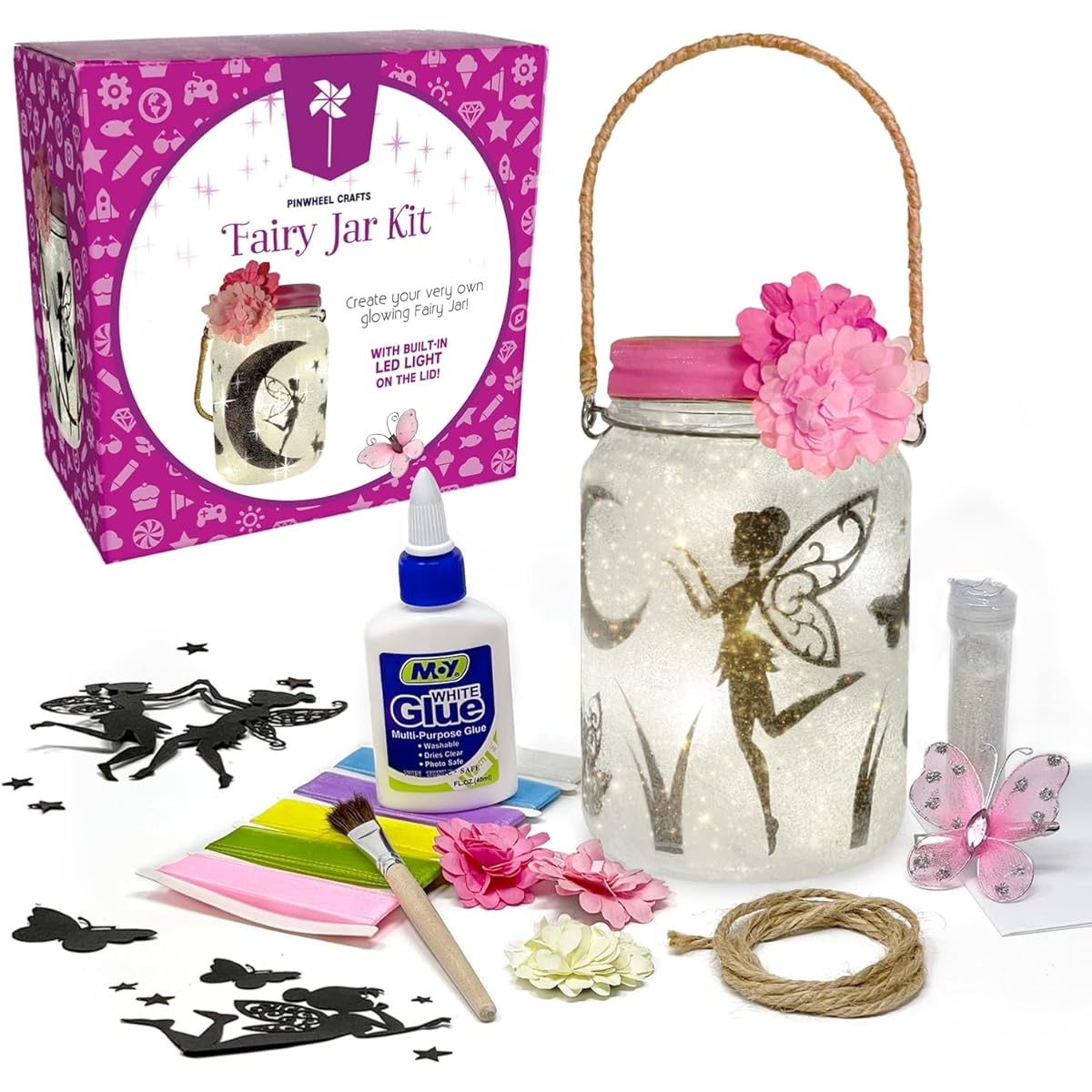 Fairy Craft Kit for Girls - Make Your Own Fairy in a Jar Night Light Kit - Fun DIY Arts and Crafts Projects for Ages 6 7 8 9 10 11 12, Great Gift for Any Occasion