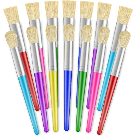 14pcs Paint Brushes for Kids Large Washable Chubby Toddler Paint Brushes Easy to Clean and Grip Round & Flat Preschool Paint Brushes No Shedding for Acrylic Paint Washable Paint