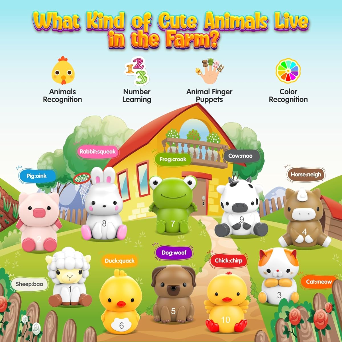 Learning Toys for Toddlers 20 Piece Farm Animals Finger Puppets & Barn Toy for Kids