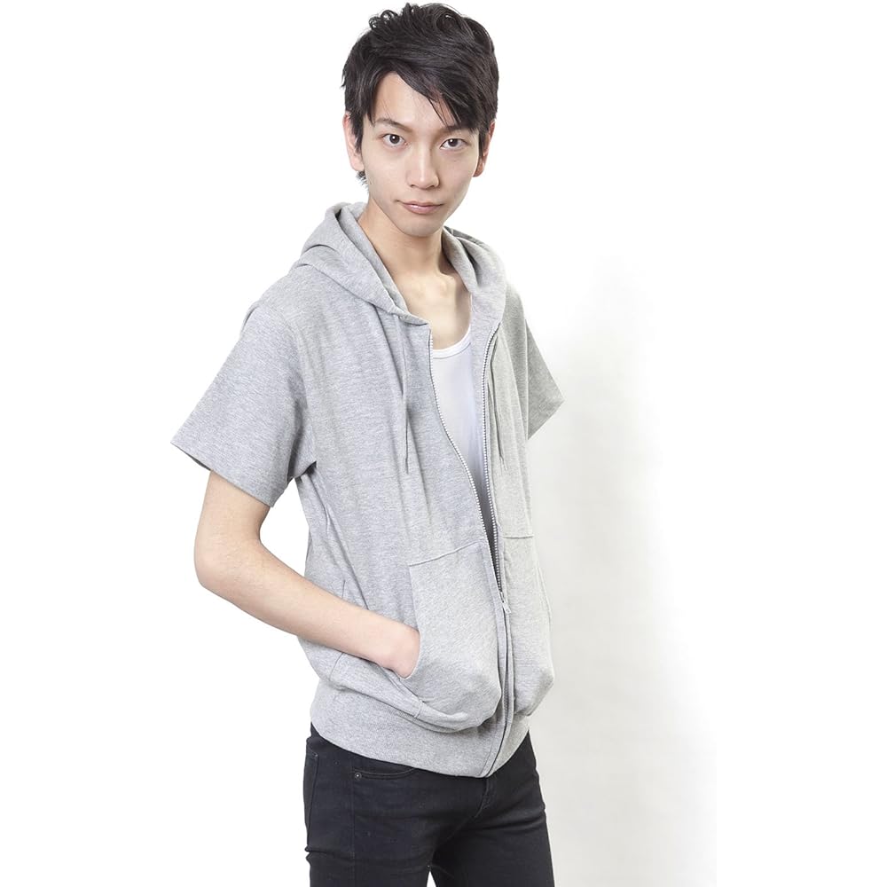 [T-Shirt Dot Esty] Hoodie, Short Sleeve, Plain, Thin, Pile Lining, Zip Up, 6.5oz Men's (S,M,L,XL,2XL,3XL)