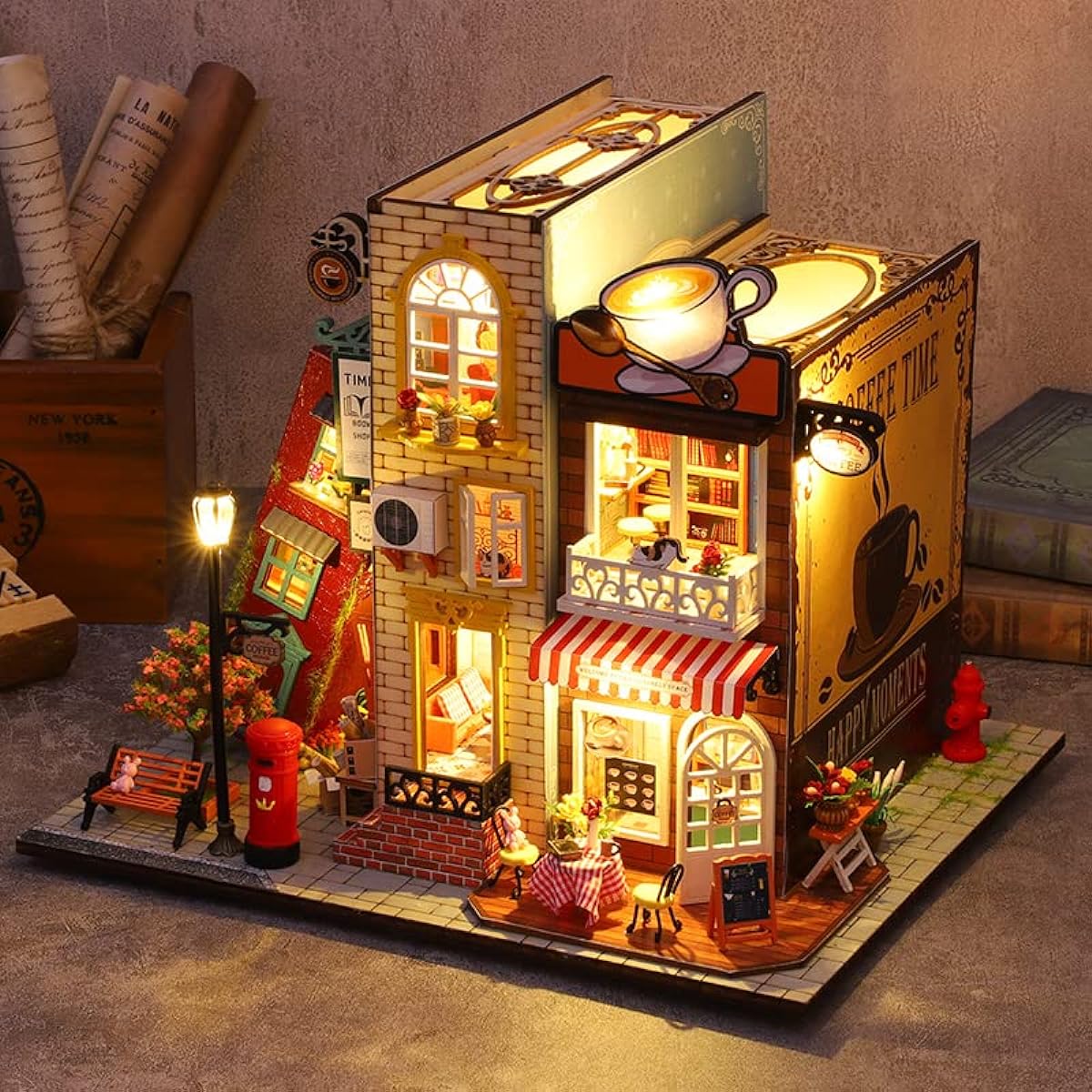 Kisoy Romantic Cute Dollhouse Miniature DIY House Kit Creative Room Perfect DIY Gift for Friends Lovers and Family (Inside and Outside the Book)