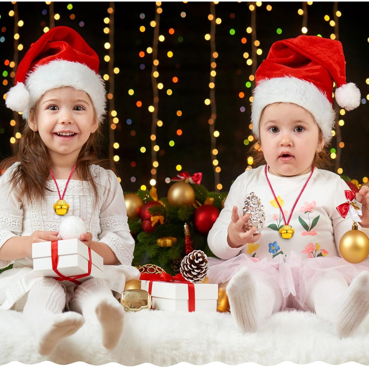 Christmas Bell Necklaces, Large Jingle Gold Bell Necklaces for Craft Holiday Party Supplies (Pack of 150)