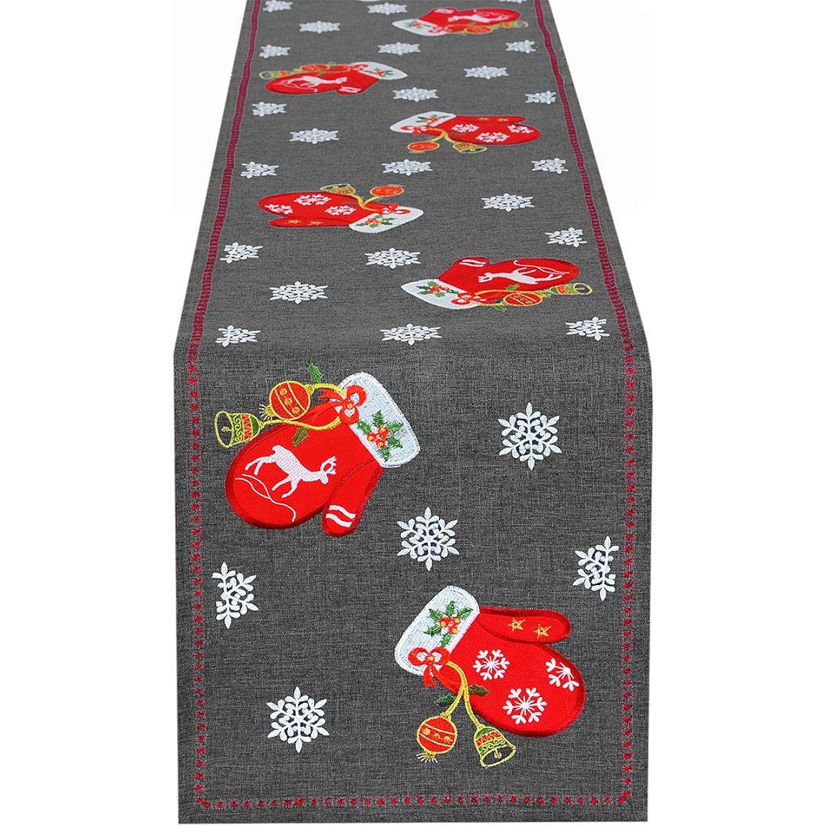 Simhomsen Embroidered Globe Table Runner Christmas Holiday Decoration Dresser Scarf Dark Gray Color 14 x 68 Inches Gray