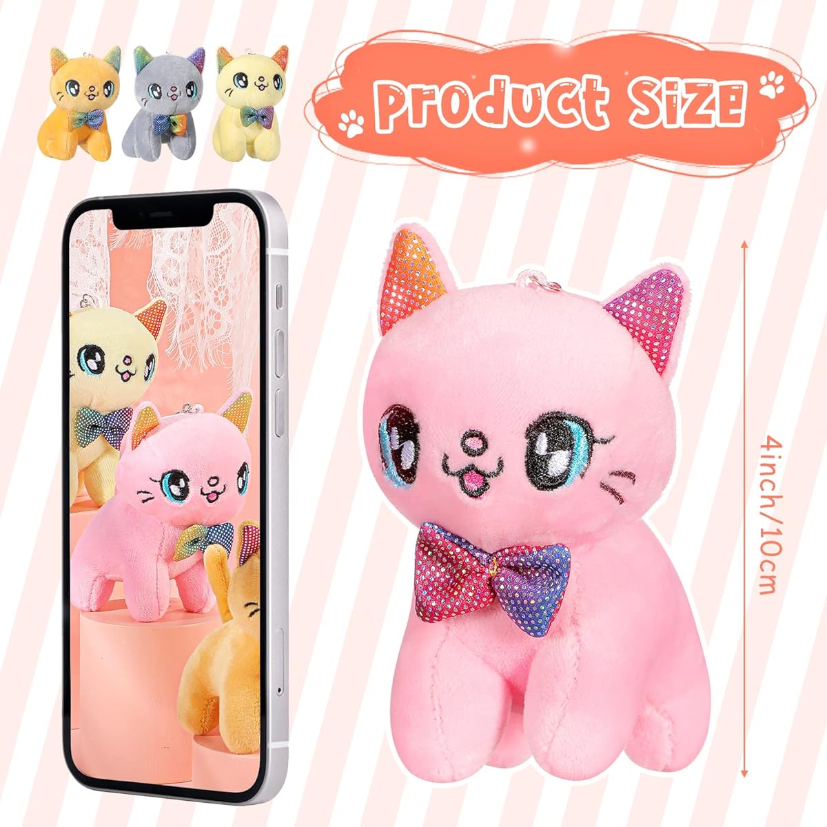 Chalyna 12pcs Cute Stuffed Animals 4" Mini Plush Toys Mermaid Tiger Turtle Puppy Pig Alpaca Cat Ornaments Plush Dolls Keychain Handbag Pendant Birthday Party Favors DIY Home Decorations (Cat Style)