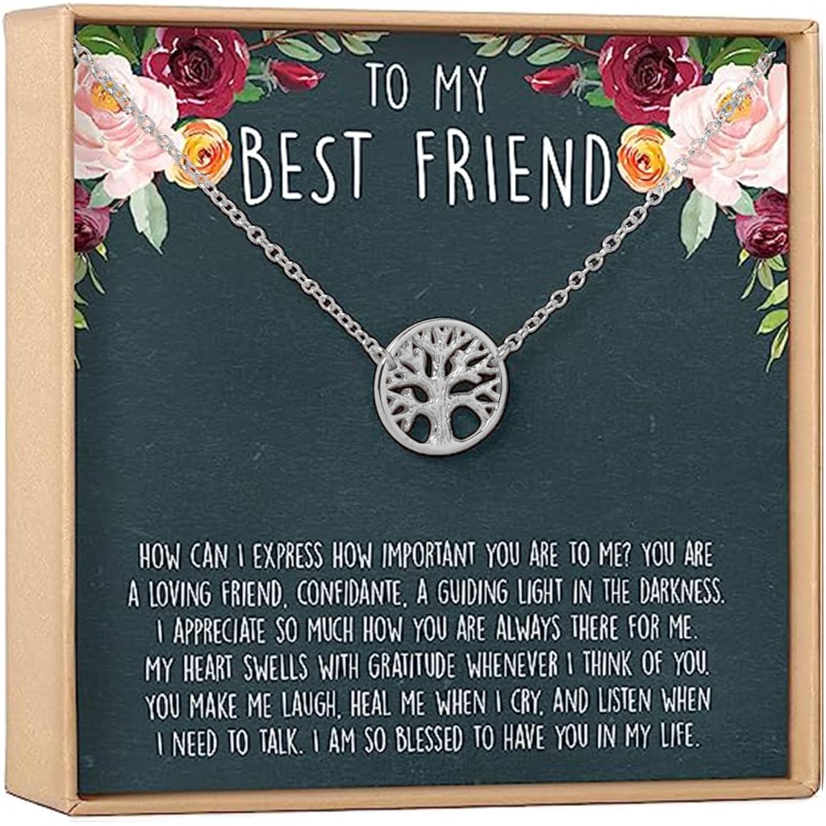 Best Friend Necklace - Heartfelt Card & Jewelry Gift for Birthdays, Holidays and More
