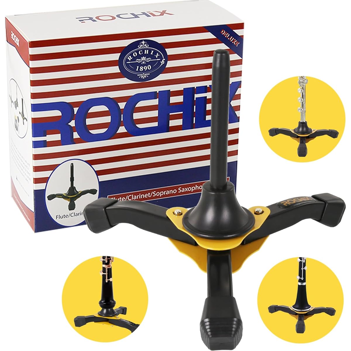 ROCHIX 1890 Foldable Portable Clarinet Stand/Flute Stand/Oboe Stand, Tripod Holder Stand