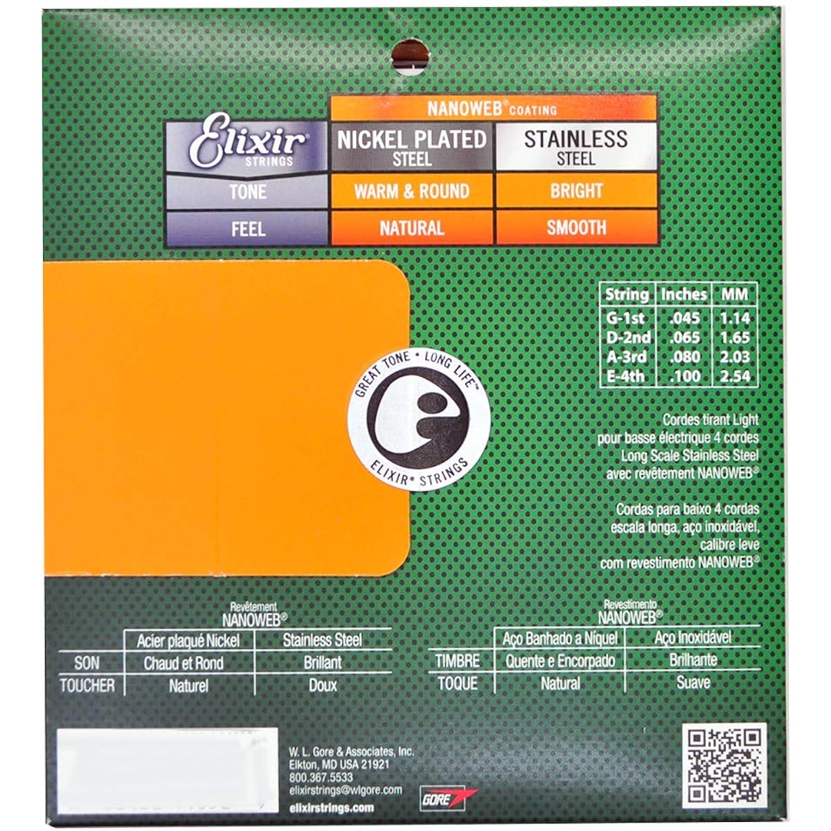 ELIXIR Bass Strings NANOWEB Light Long/Stainless #14652