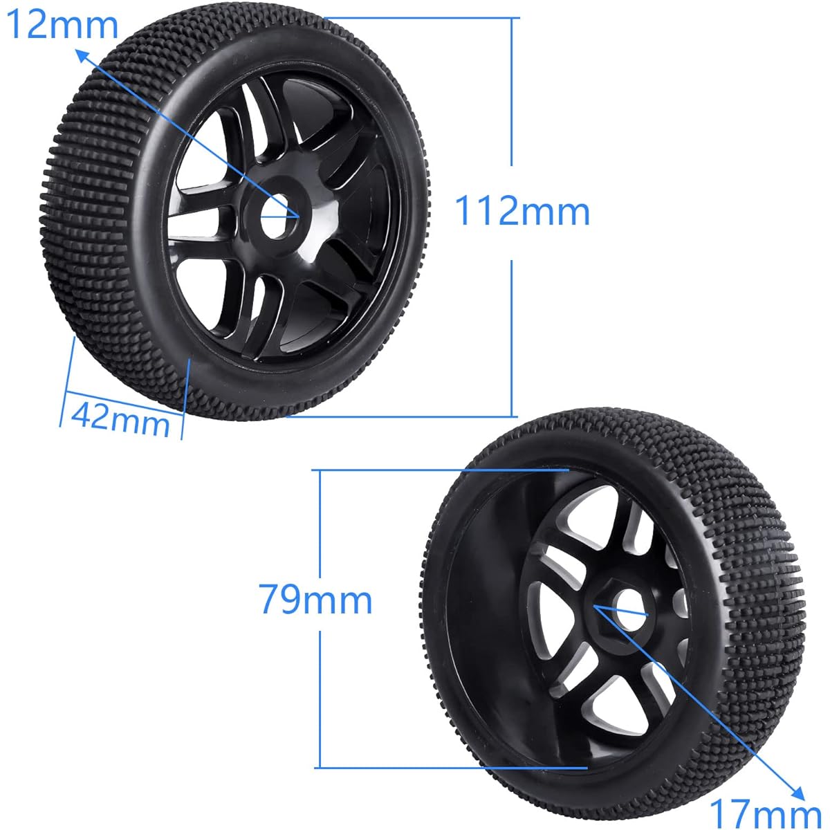 AllinRC Pre-Adhesive 1/8 RC Buggy Tires and Wheels 17mm Hex Hub Foam Inserts for Arrma Typhon Redcat Team Losi VRX HPI Kyosho HSP Hobao Off-Road Set of 4