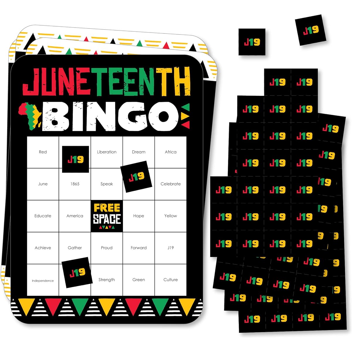 Big Dot of Happiness Happy Juneteenth - Bingo Cards and Markers - Freedom Day Party Bingo Game - Set of 18