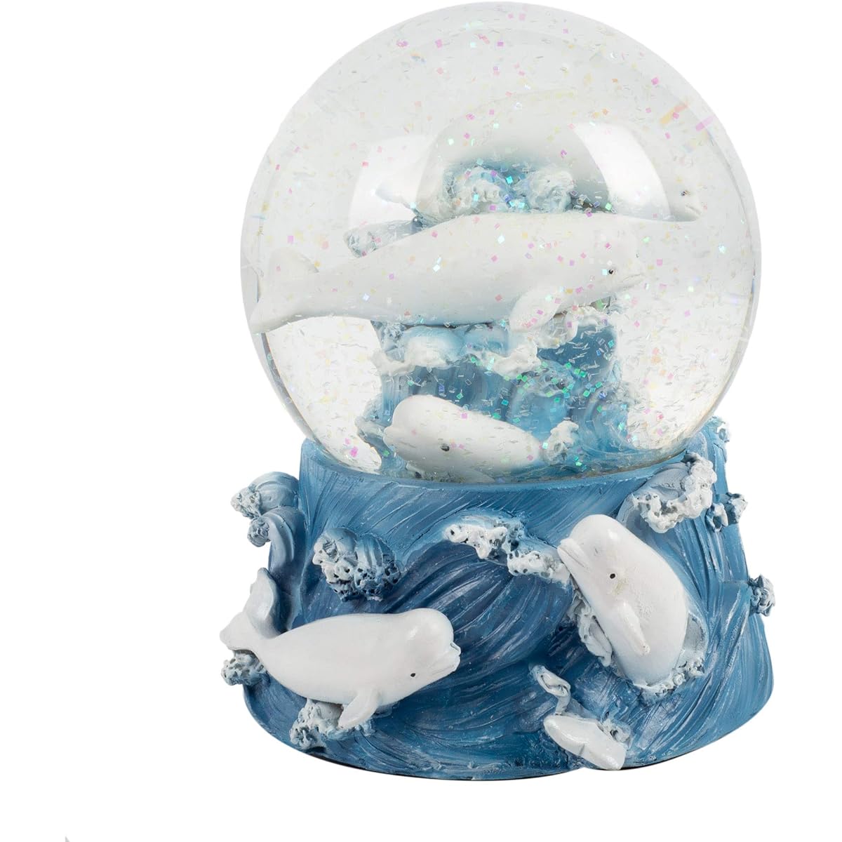 White Beluga Whale Ocean 100mm Music Water Globe Plays Tune Somewhere in Time