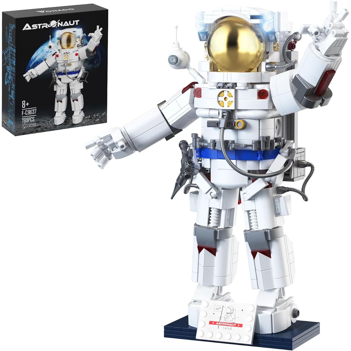 VONADO Astronaut Building Set for Adults, Flexible Astronaut Building Blocks Model with Display Stand and LED Lights, Astronaut Building Blocks Set for Boys and Girls Ages 8-14 (789 Pieces)