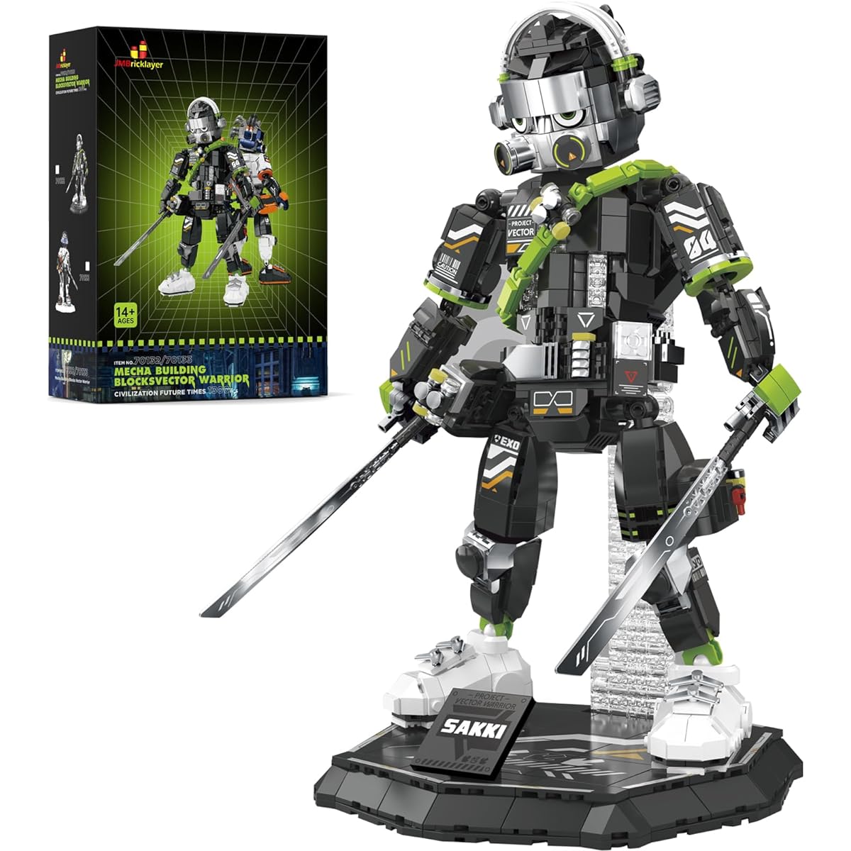 JMBricklayer Mecha Building Toy 70132 Trendy Look Vector Warrior Robot Model Kit Cool Action Figure Display Decoration with Base Creative Gift for Boys/Girls/Teens/Adults (1300 Pieces)