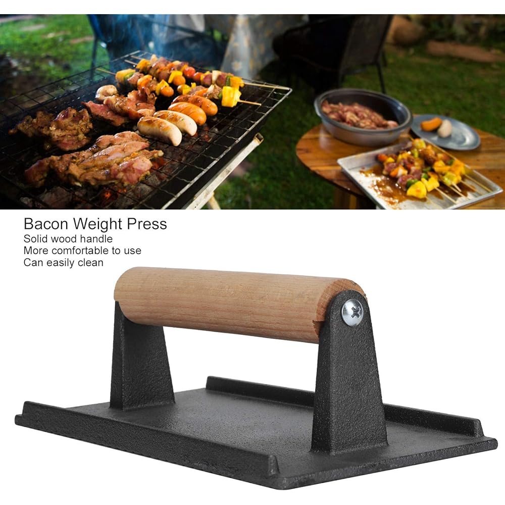 Cast Iron Grill Press、Burger Press Cast Iron Griddle Press、Meat Press Barbecue Griddle Press 7.1x7.1x3.1in for Barbecue Kitchen BBQ Press Barbecue Accessory