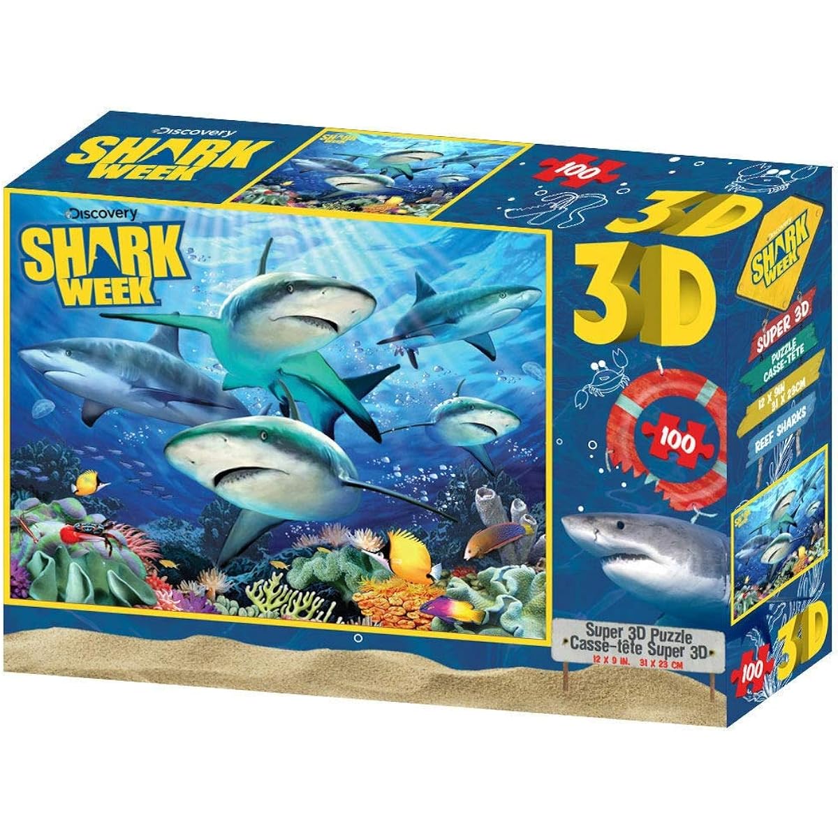 PRIME3D Discovery Channel Shark Week Howard Robinson Shark Reef Lenticular 3D Puzzle 100 Pieces