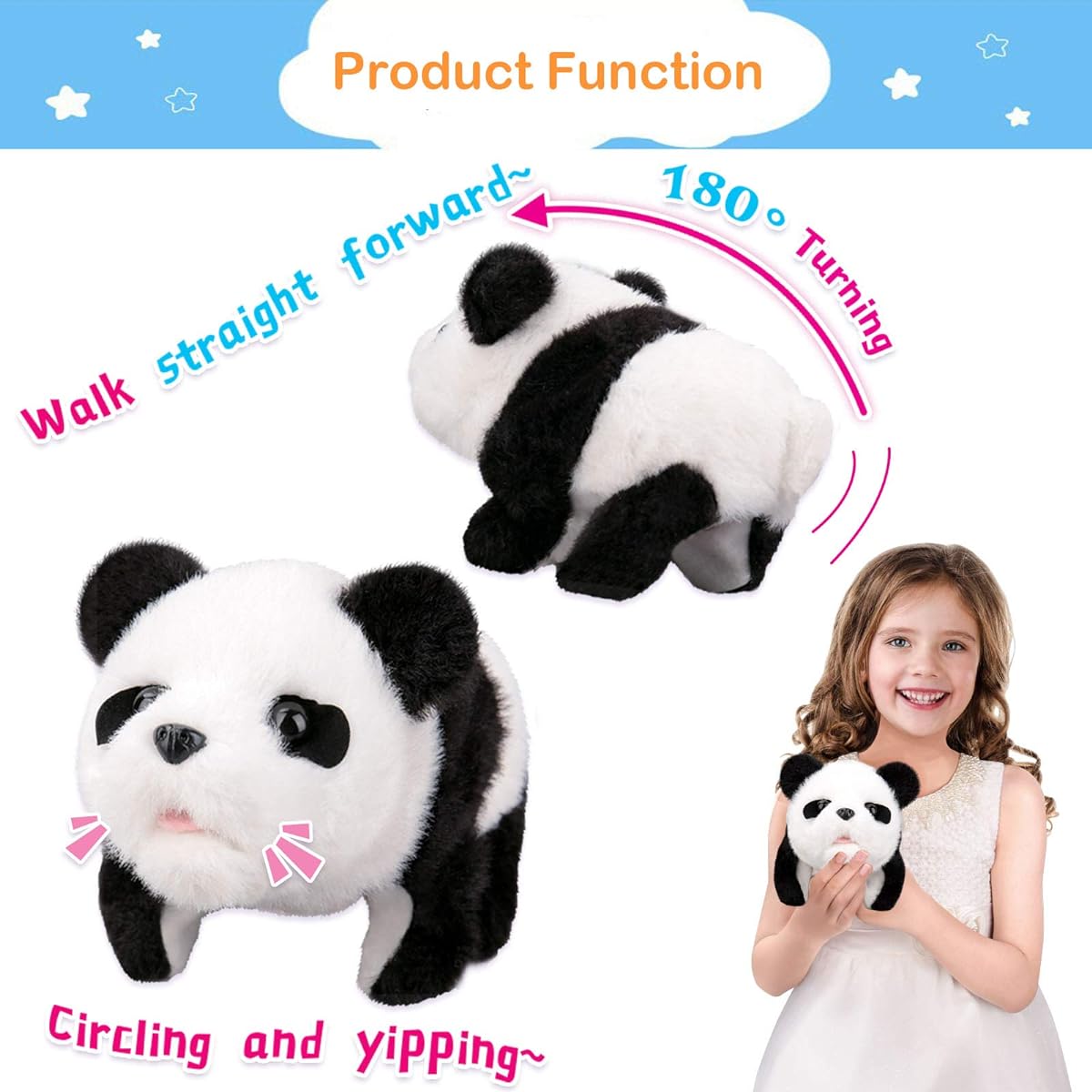 Liberty Imports Plush Panda Pet Electronic Toy - Walks, Turns, Makes Sounds, Kids
