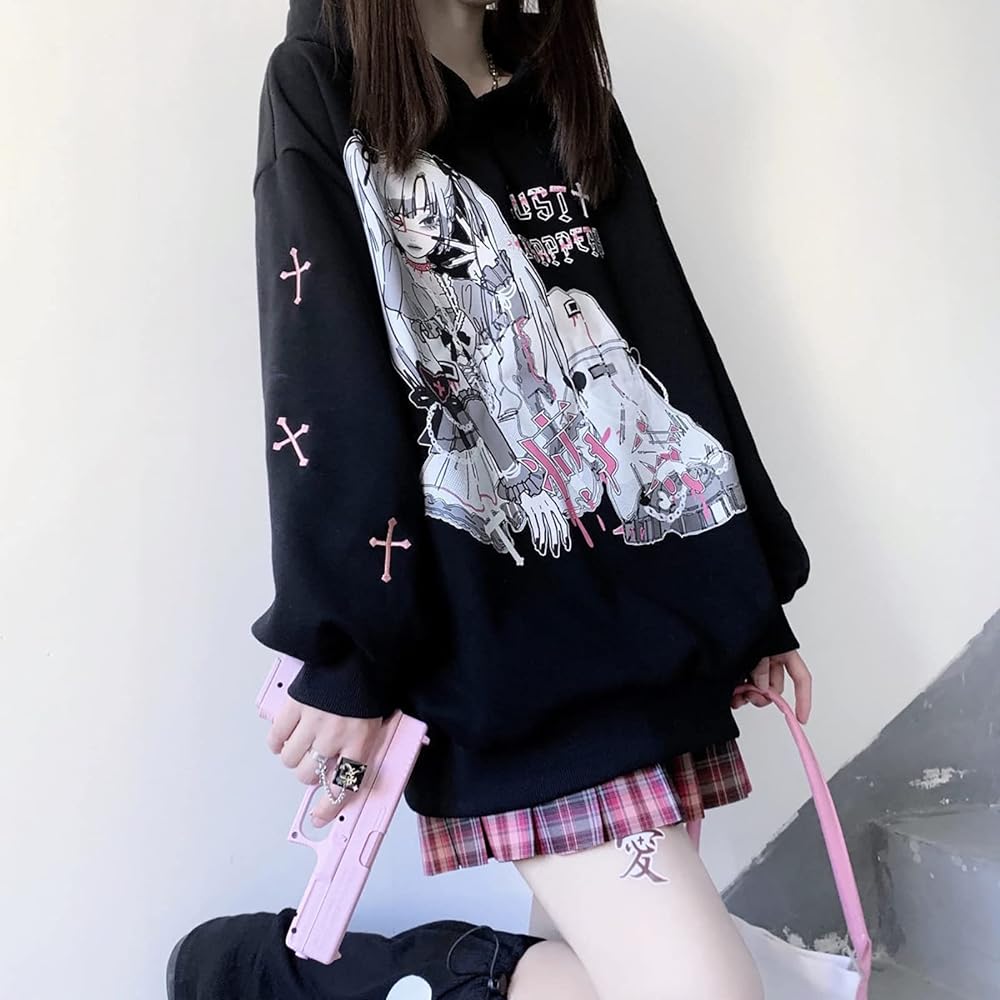 [TOWYYO] Women's Hoodie, Cute, Girls, Anime Print, Long Sleeve, Hooded, Korean Fashion, Warm, Pullover, Sweat Top, Spring, Autumn, Winter