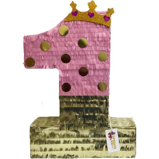 Apinata4u Large Pink & Gold Number One Pinata with Tiara 23" Tall