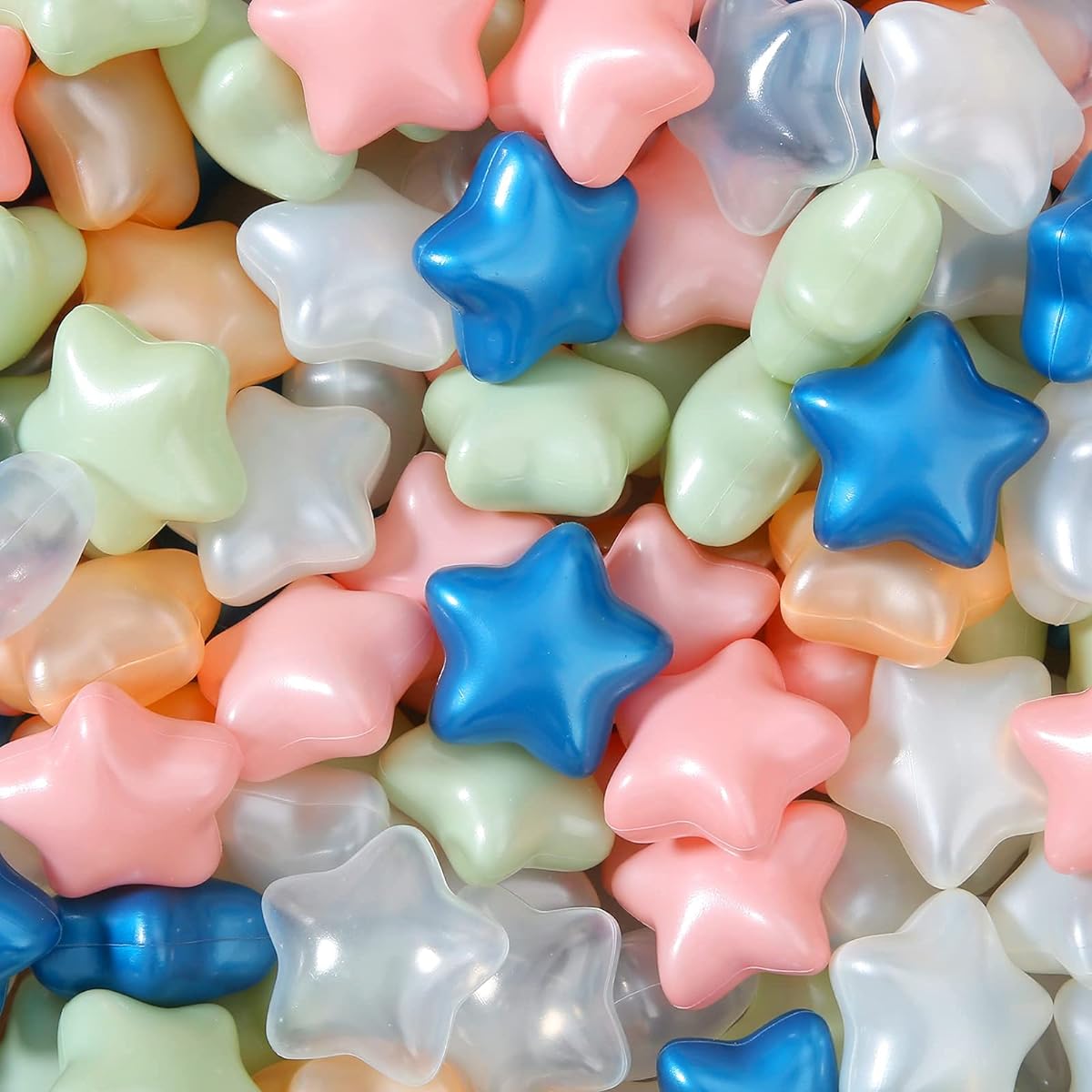 Star Ball Pit Balls 100 Pack Pearl Color Play Balls BPA Free Phthalate Free Non Toxic Impact Resistant Ocean Balls Soft Plastic Balls for 1 2 3 4 5 Years Old Toddlers Babies Kids Birthday Pool Tent Party (Star)