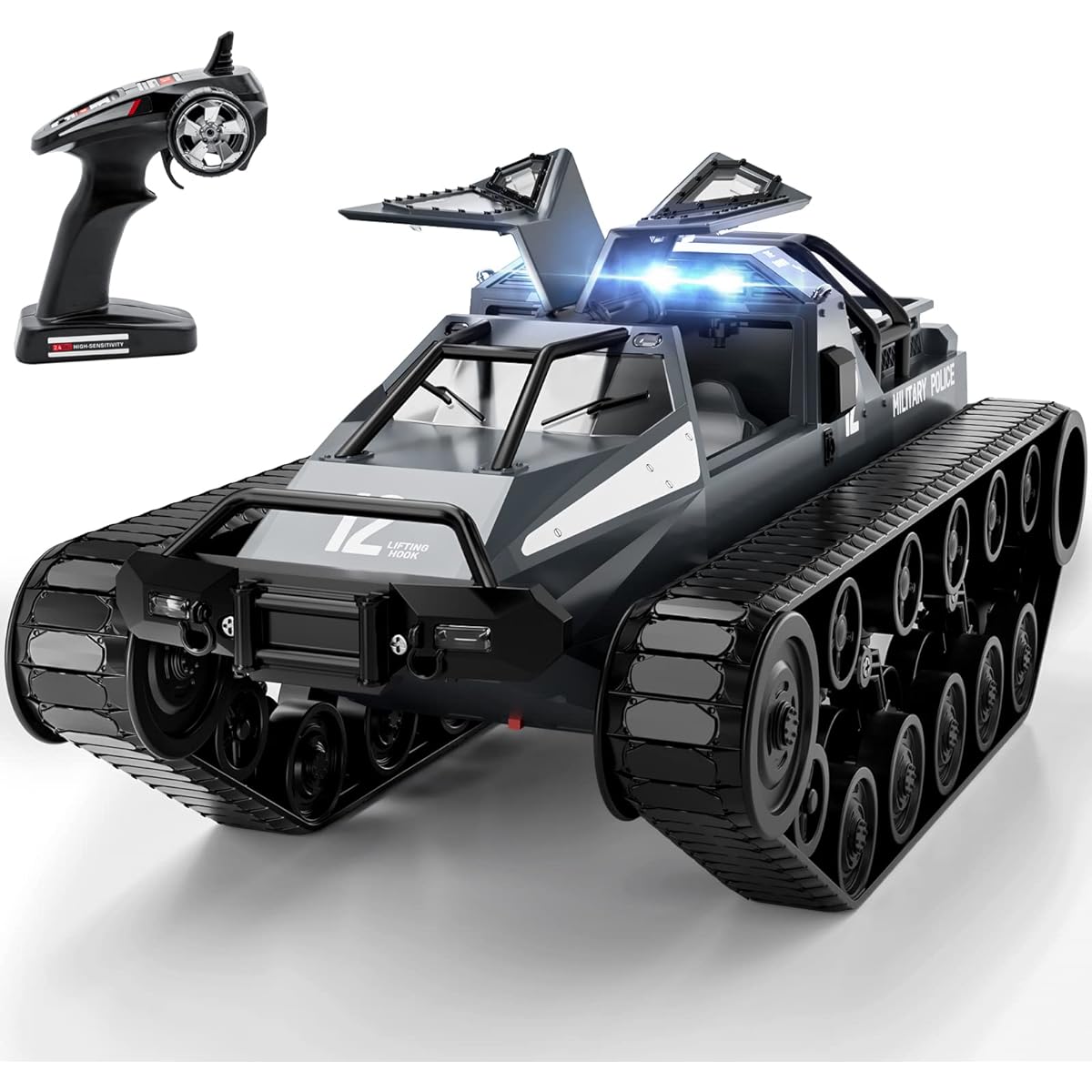 Supdex RC Tank 1:12 Remote Control Tank Toy 2.4Ghz RC Military Truck All Terrain RC Crawler Army Tank Off-Road 4WD High Speed Drift Tank Car with Rechargeable Battery Army Toys for Adults and Kids