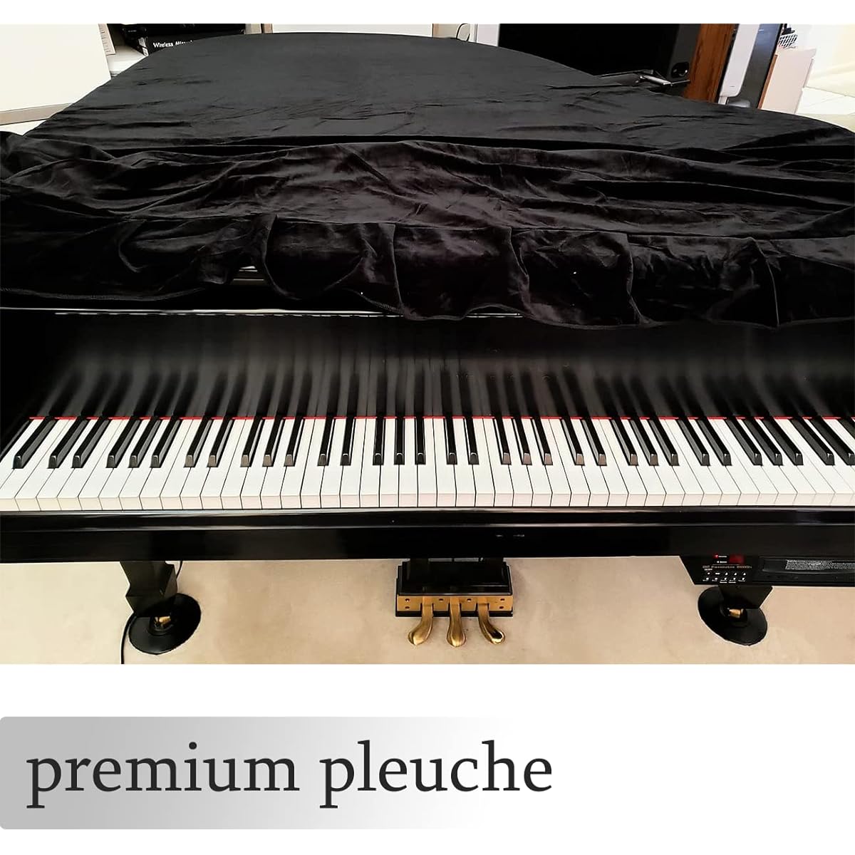 J&C Grand Piano Cover 220G Thick Press Cloth Golden Velvet 5' 5'8' 6' 7' 8' Dustproof Anti-Static Universal Cover Black (210-220cm)