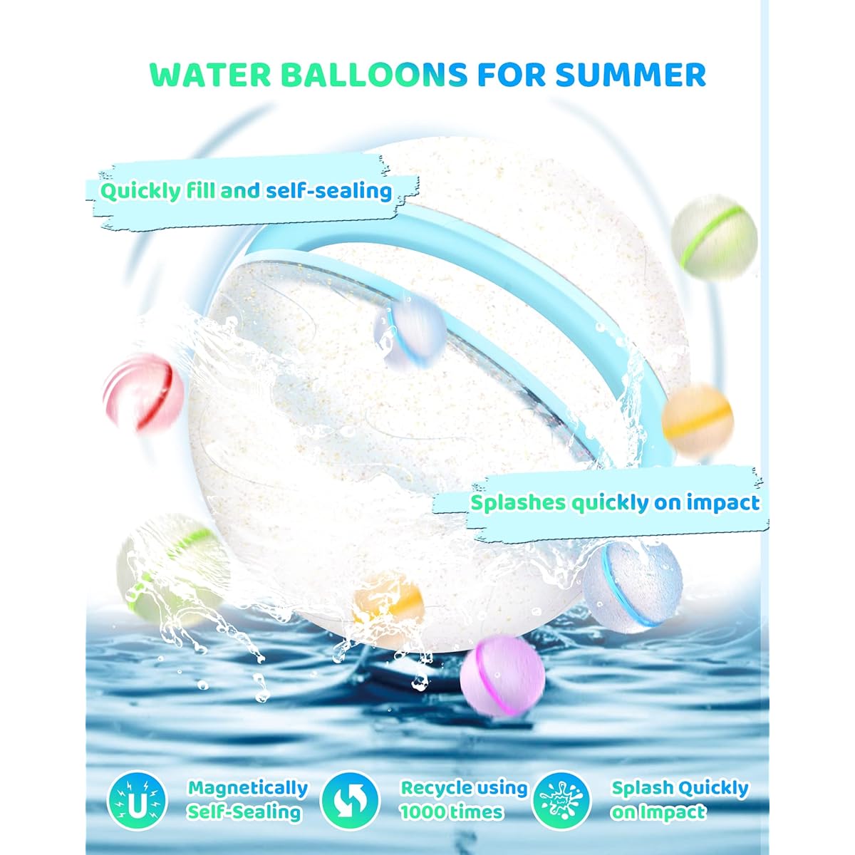 Soppycid Silicone Reusable Water Balloons for Kids Glitter 8 Pack-03