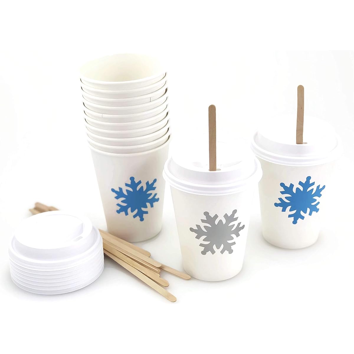 Snowflake Party Paper Cups - Set of 12 Winter Wonderland First Birthday Supplies