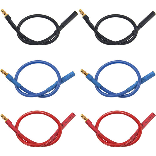 6-Pack 7.87" 14AWG 3.5mm Gold Bullet Connector to 3.5 Banana Plug Extension Cable Male to Female Wire for RC Car Boat Brushless Motor ESC