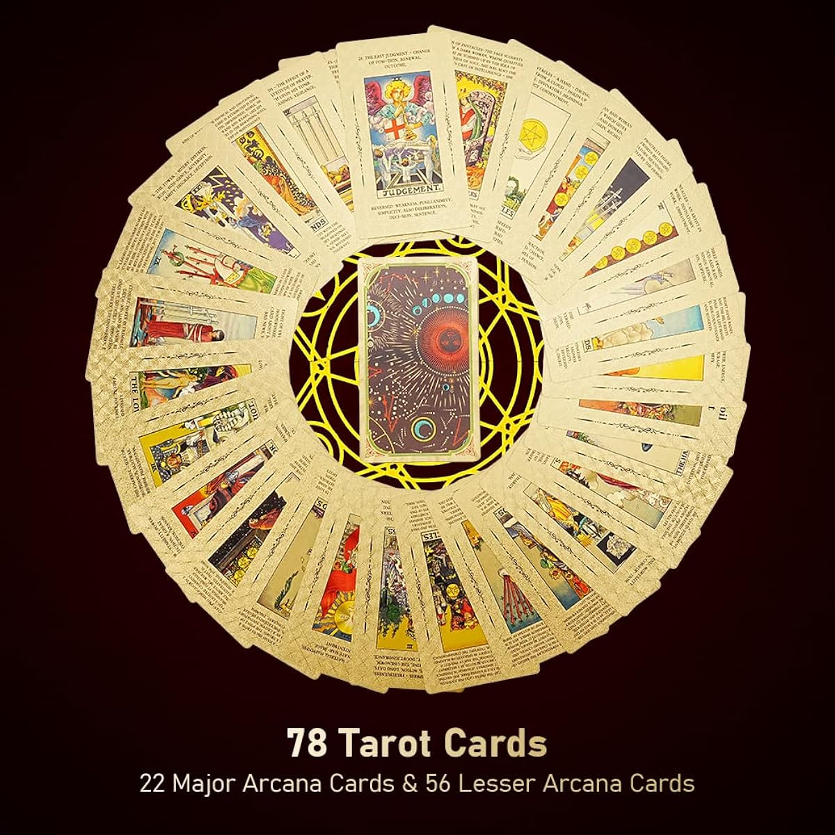 Topretty Classic Tarot Cards with Guidebook, 78 PVC Waterproof Gold Foil Tarot Cards with Tablecloth, Luxury Holographic Tarot Deck Set, Divination Tools for Beginners & Experts, Golden