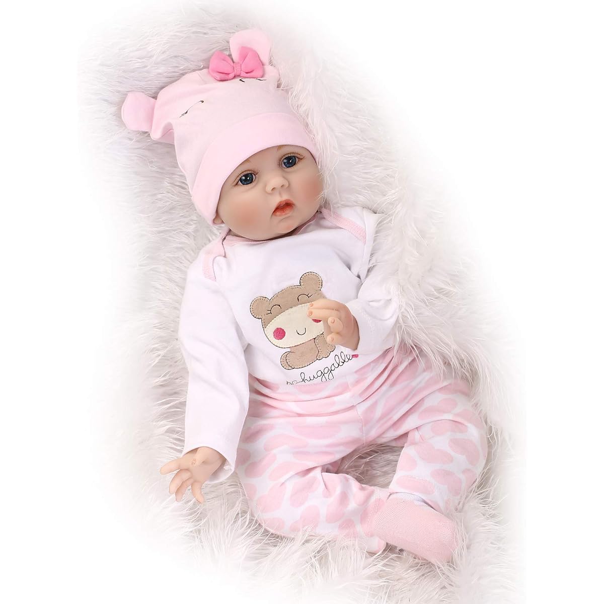 NPKPINK Reborn Baby Doll Girl 22 Inch Reborn Doll Lifelike Soft Vinyl Silicone Baby Eyes Open Pink Outfit Gift for Kids