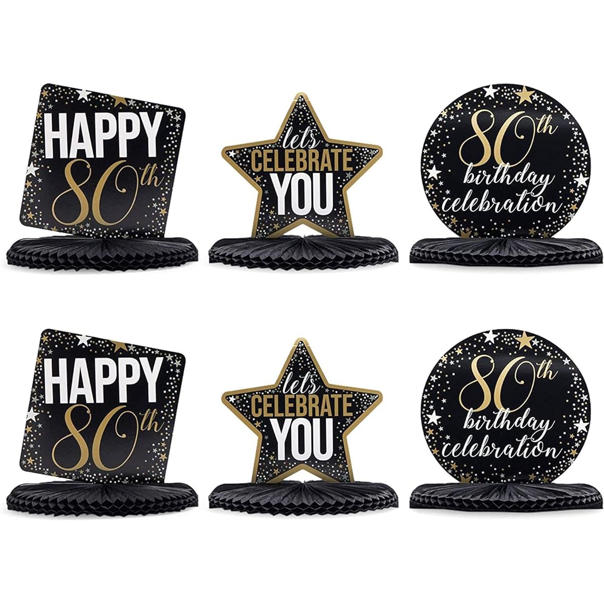 80th Birthday Party Honeycomb Centerpiece Decorations (12 x 11 inches 6 Pack)