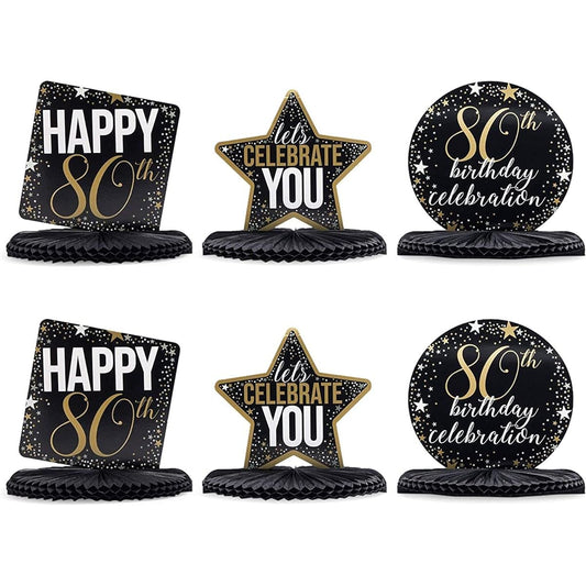 80th Birthday Party Honeycomb Centerpiece Decorations (12 x 11 inches 6 Pack)