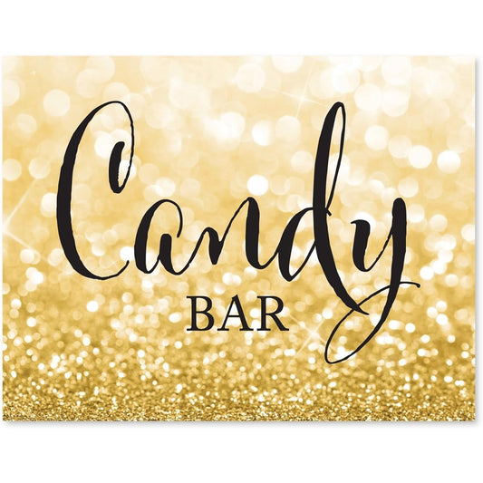 Andaz Press Wedding Party Signs Sparkly Gold Glitter 8.5x11 Inch Candy Bar Reception Dessert Table Signs 1 Pack