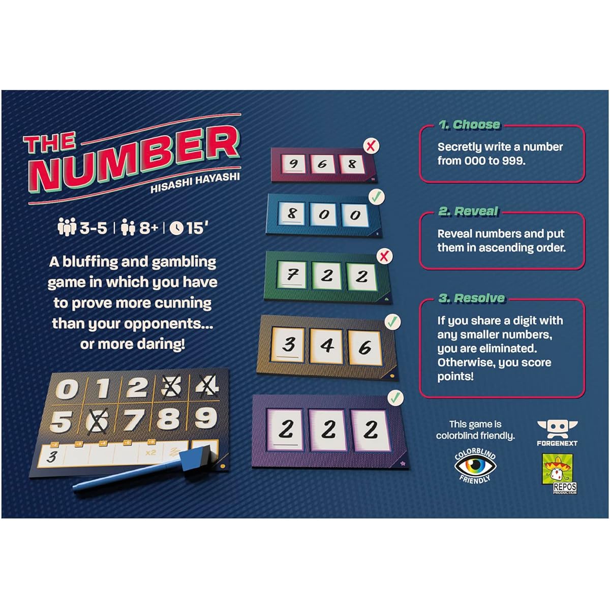 Repos Production The Number Party Game | A fun bluffing and risk-taking strategy board game | Great family game for kids and adults | For ages 8 and up | For 3-5 players | Average play time 15 minutes | Made by Repos Production