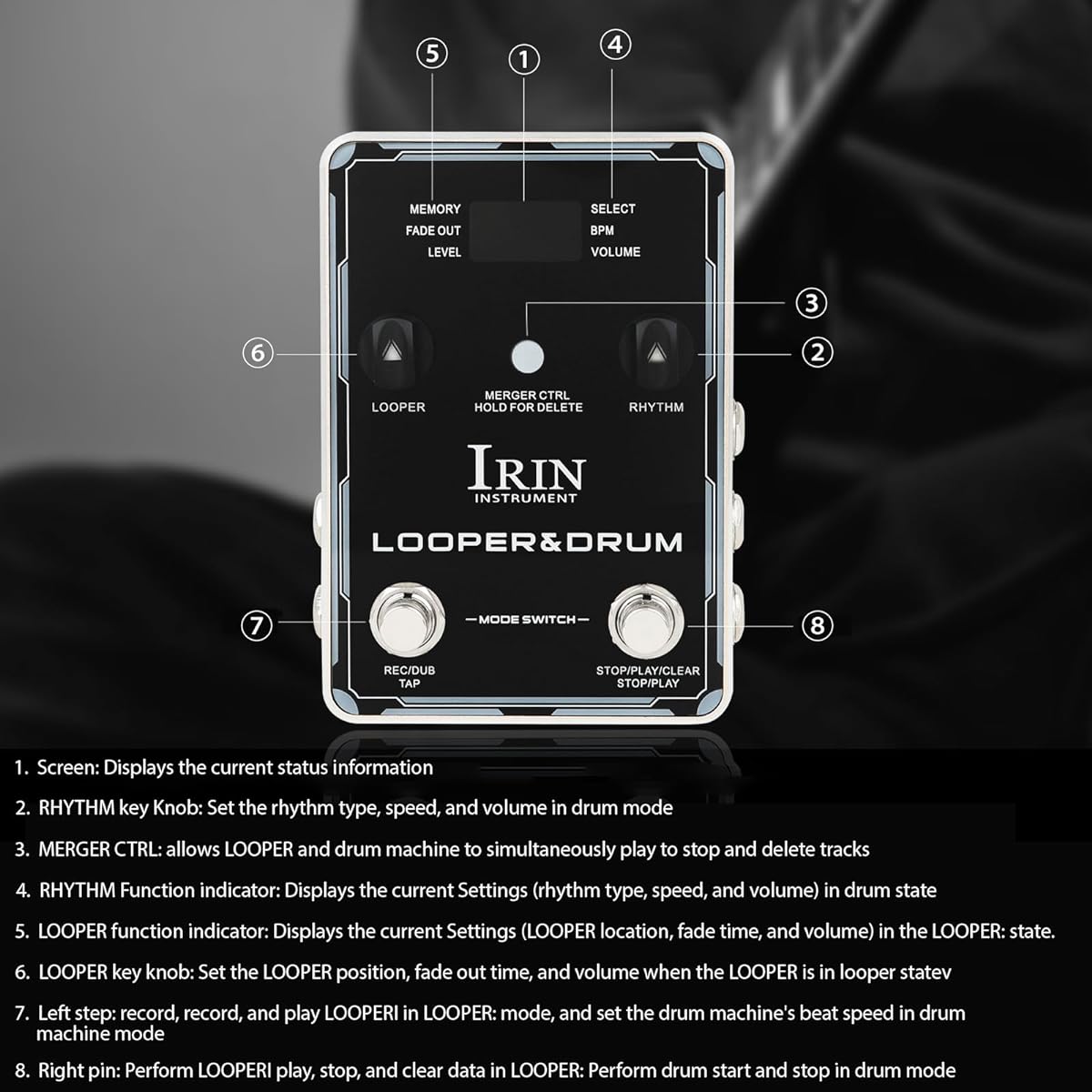 Xtahdge Looper Pedal Drum Machine Guitar Effect Pedal 44.1kHz/24 Bit 160 Minutes Recording Time 100 Drum Machine Rhythm Double Stepping Nail Looper Pedal Headphone Jack, Rose Gold