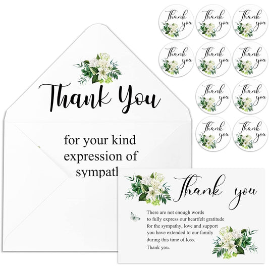 100 Sympathy Cards Set with Envelopes and Messages, Memorial Cards, Bereavement Cards with Stickers, Funeral, Family Celebration for a Loved One (Lily)