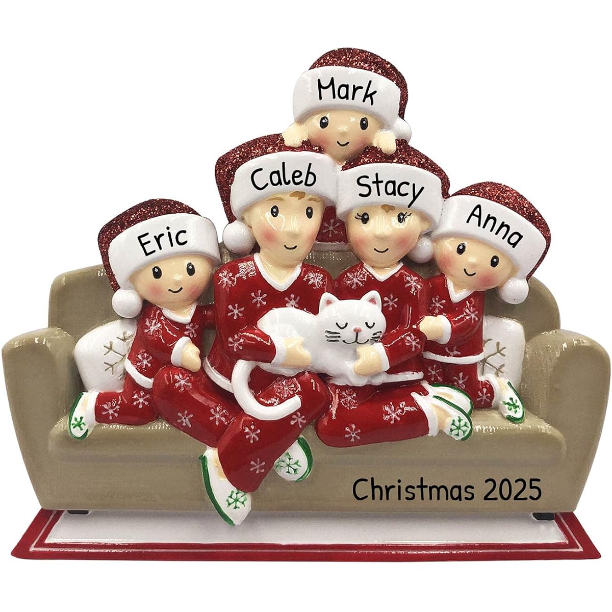 Personalized Family Christmas Ornaments - Custom Ornaments 2024 5 Family Members Christmas Ornaments with Cats Customized Family Matching Pajamas Christmas Ornaments Cat Family Ornaments for Christmas Tree