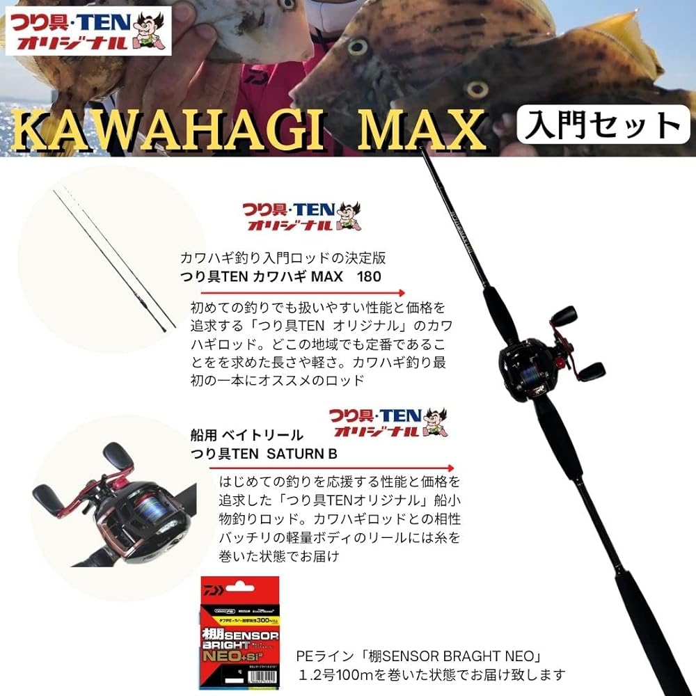 Filefish boat fishing all-in-one set PE line spooled (Filefish rod, boat reel, PE line spooled, boat fishing introductory set Filefish X KAWAHAGI X Filefish BB KAWAHAGIBB fishing set Daiwa Shimano)