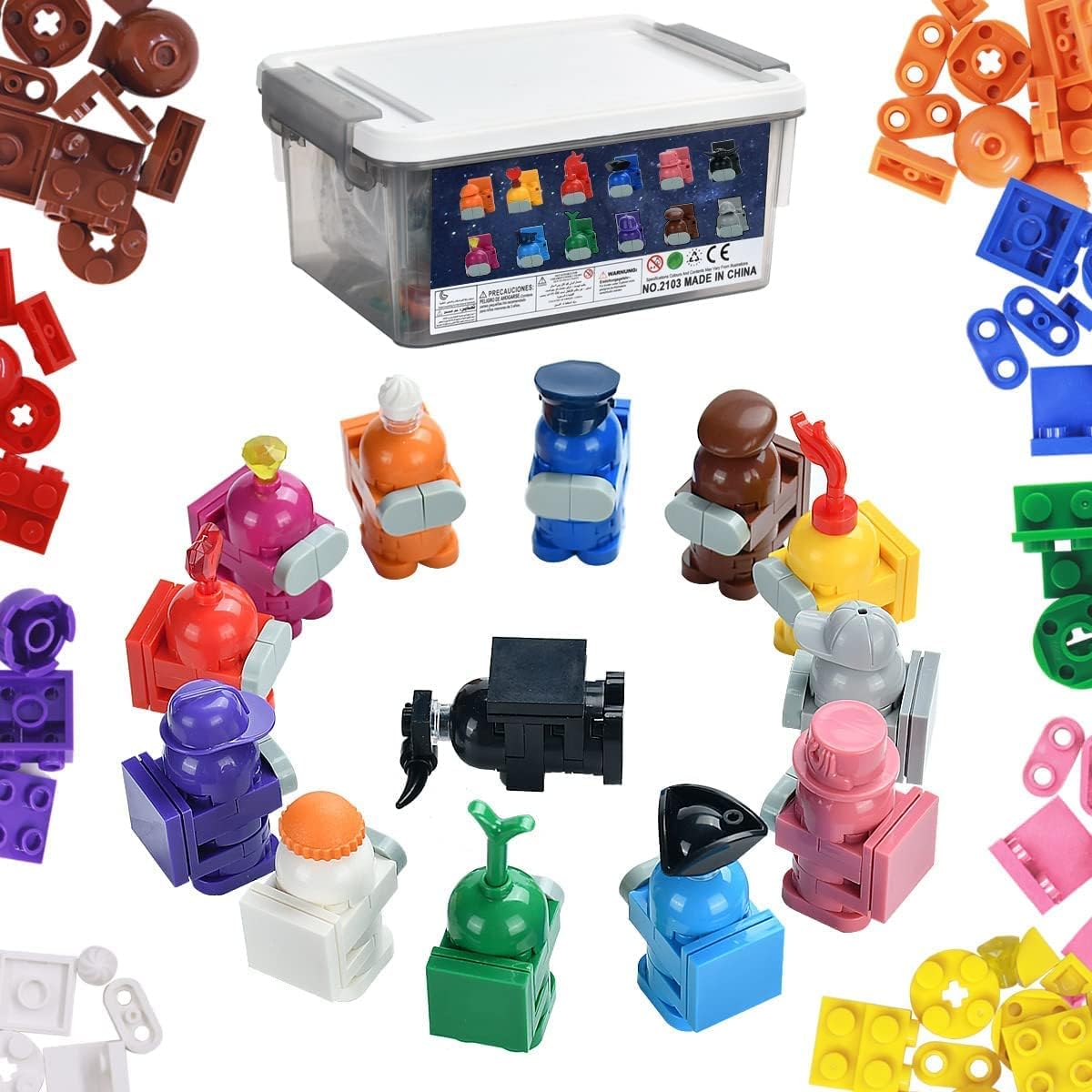 Werewolf Kill Space Kill Game 13 Alien Figure Imposter Building Blocks Toy Space Kill Character Model Kit Brick Desktop Doll Gift Cake Decoration Fan Children Kids (195 Pieces)