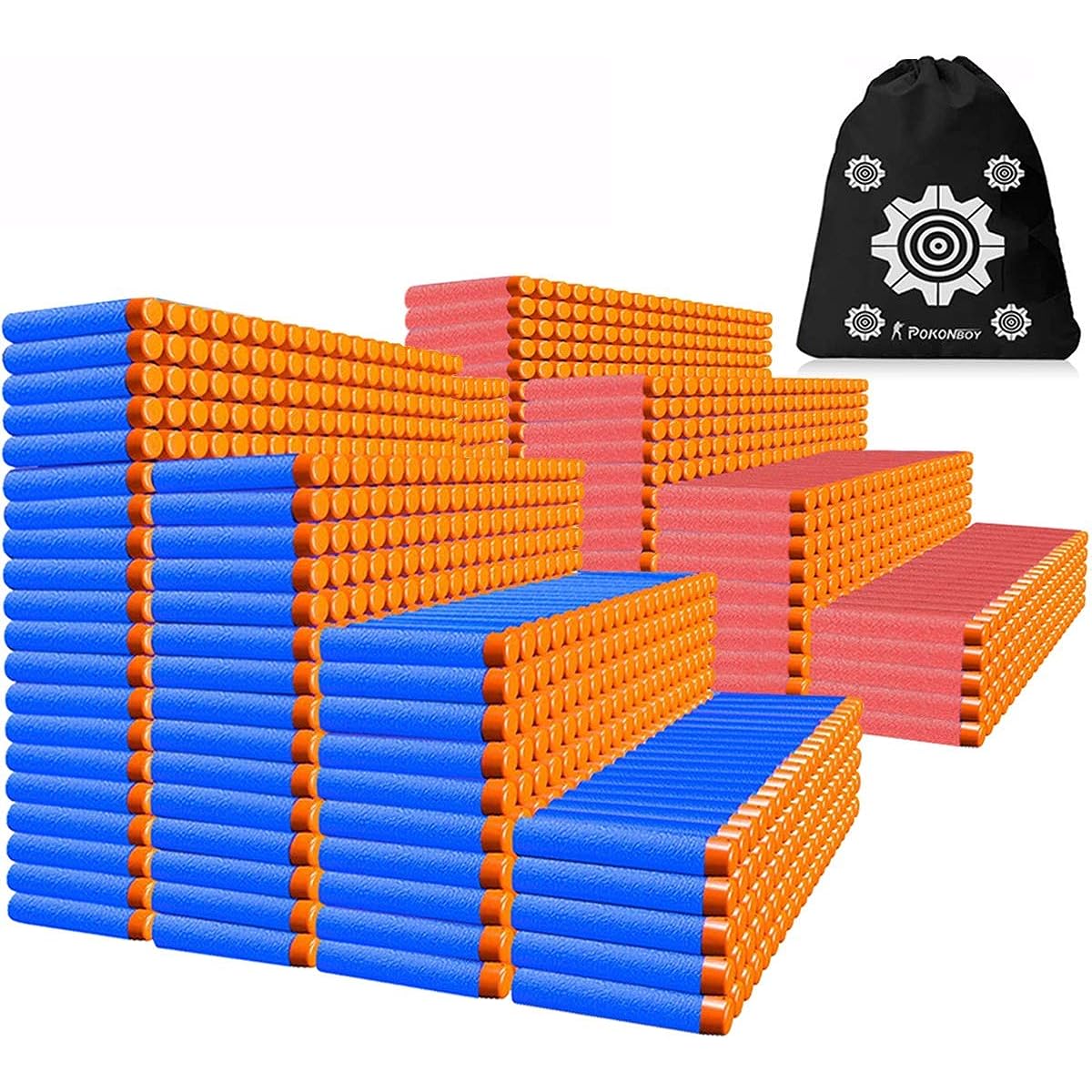 POKONBOY Compatible with Nerf Darts Bullets - 1200 Pack Refill Bullet Darts for Nerf Guns, N-Strike Elite Series Gun Toys for Boys, Party Favors with Storage Bag (Red and Blue)