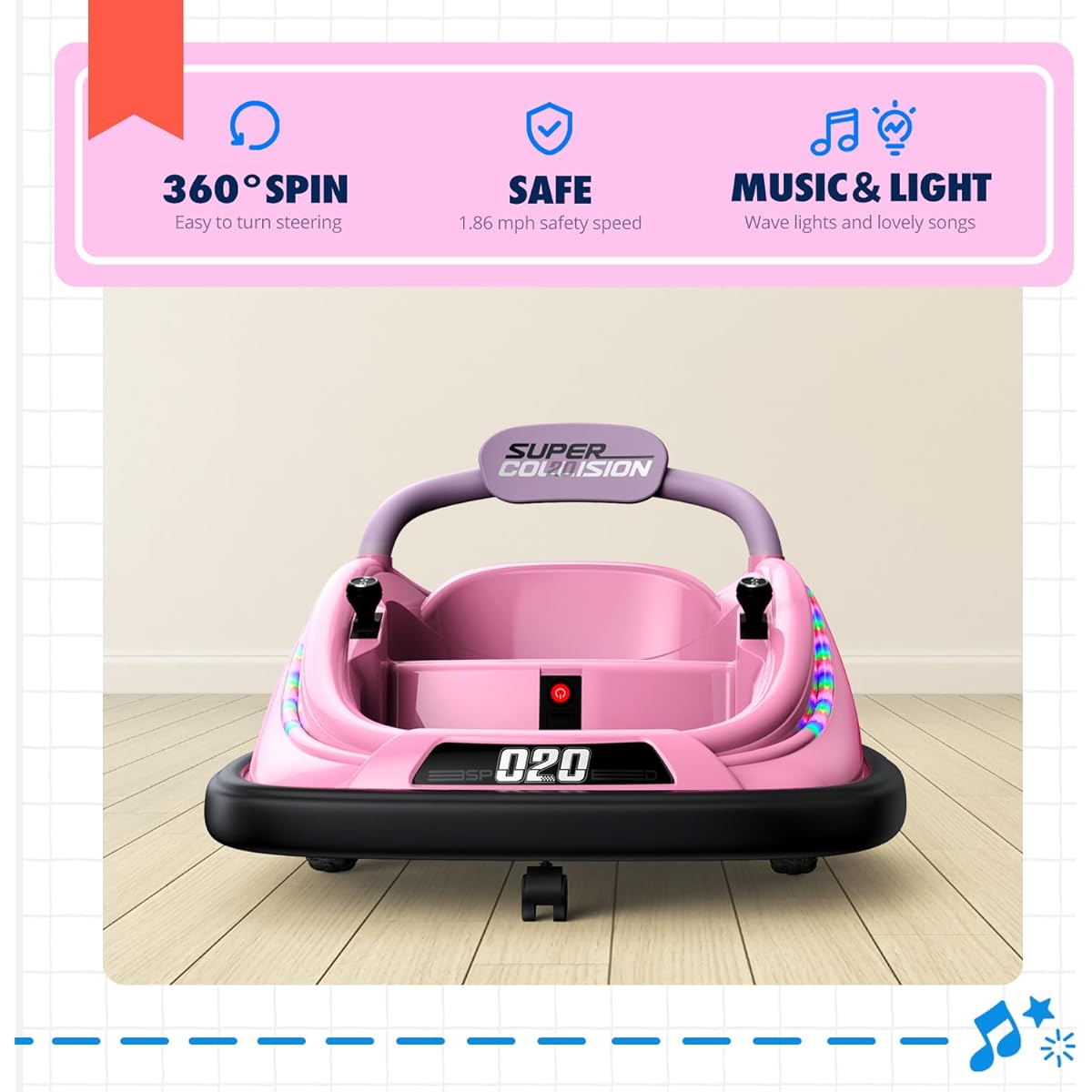 Powerwhale Bumper Car 12V Electric Kids Bumper Car with Remote Control and Music Function Kids Gift Baby Bumper Car for Toddler Months 18-72 Years Birthday Children's Day