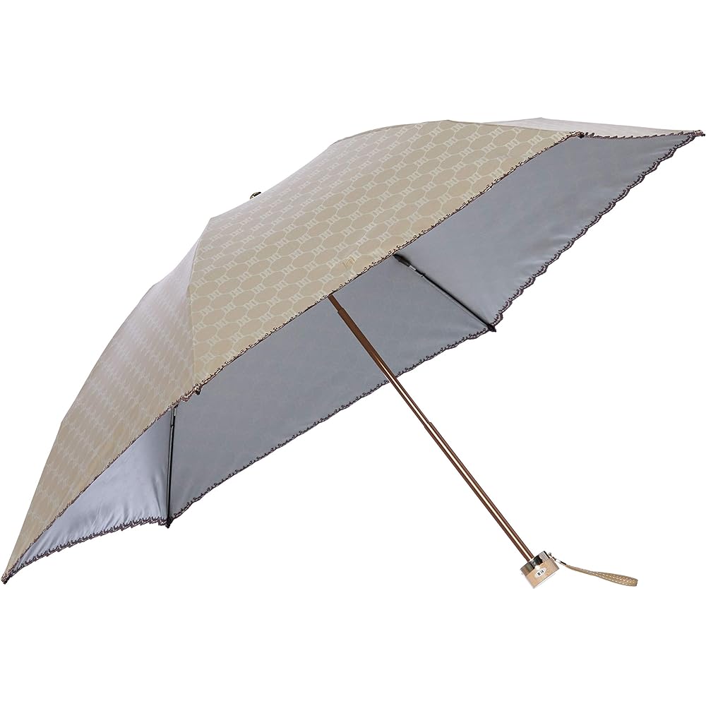 [Moonbat] Folding Umbrella DAKS Logo Jacquard Parasol Folding Umbrella Parasol Embroidered Logo Simple Stylish Cute [Made in Japan, Heat Shielding, Light Shielding, Lightweight, For Both Sunny and Rainy Days] Women's Beige Rib Length: Approx. 50cm