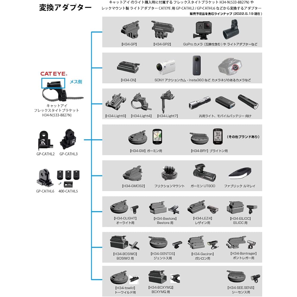 REC-MOUNTS Conversion Adapter Cat Eye H34N → For General-Purpose Light/Mobile Battery Type 4 [H34-Light4]