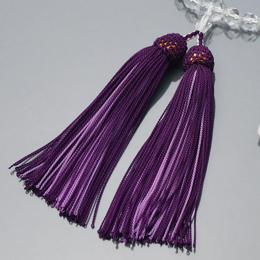Prayer beads made in Japan <Made in Japan Prayer beads for women> Genuine crystal 32-sided cut Amethyst crystal [Bead bag included] Pure silk tassel (100% silk) Domestic prayer beads that can be used by all sects [Long-established prayer bead manufacture