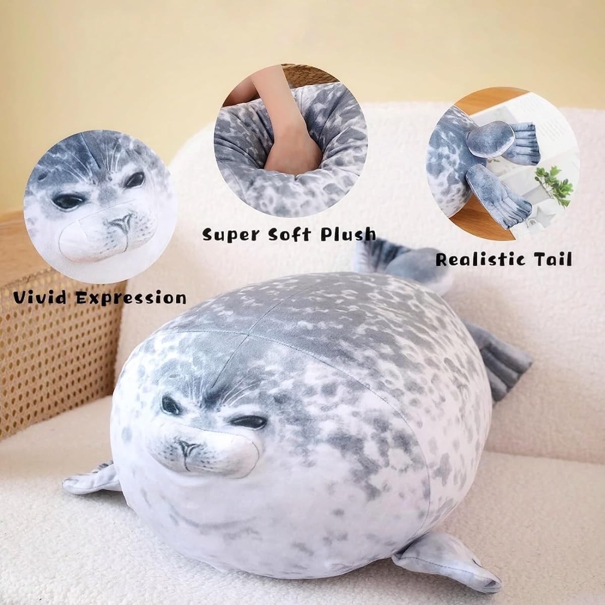LUXSIT 23.6 Inch Chubby Blob Seal Pillow, Large Seal Plush Pillow, Soft and Cute Seal Stuffed Animals for Kids and Adults, Great Gift Idea for Christmas/Birthday/Anniversary